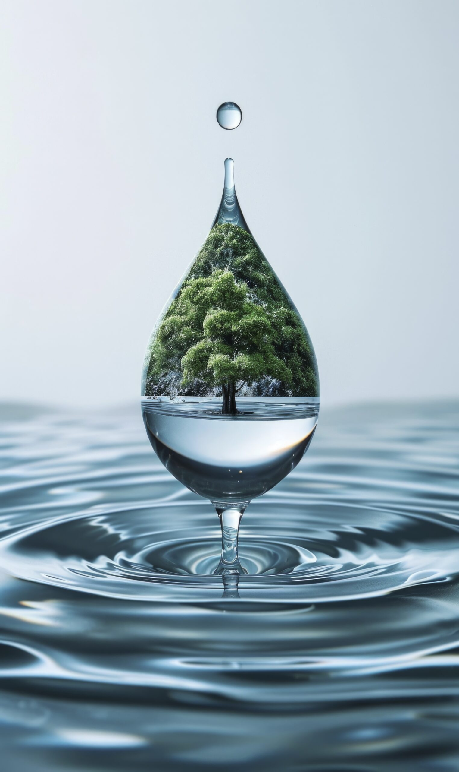 realistic water drop with ecosystem